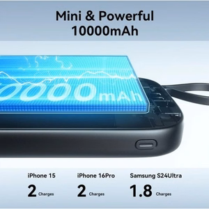 Portatīvais lādētājs Joyroom JR-PBF18 melns 10000mAh 22.5W PD / QC3.0 + integrēts Lightning kabelis + Type-C kabelis