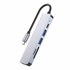 HUB Tech-Protect V4 6in1 USB-C - USB-A 3.0 / USB-A 2.0 / USB-C / HDMI / micro SD / TF / SD karšu lasītājs - pelēks