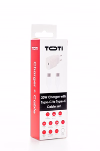 SEEK TOTI 20W Type-C PD tīkla ātrais lādētājs ar Type-C uz Type-C 1 m PVC datu kabeli 3A, balts