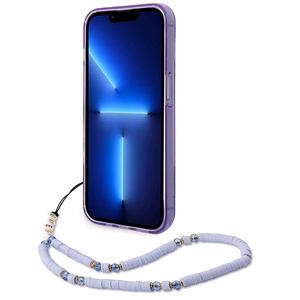 Viedtālruņa apvalks Guess GUHCP14LHGCOHU iPhone 14 Pro 6.1 violets caurspīdīgā pērļu siksna