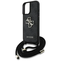 Guess 4G Big Logo Cord Stap viedtālruņa apvalks iPhone 16 - melns