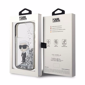 Karl Lagerfeld Liquid Glitter Ikonik viedtālruņa apvalks iPhone 15 Pro - caurspīdīgs