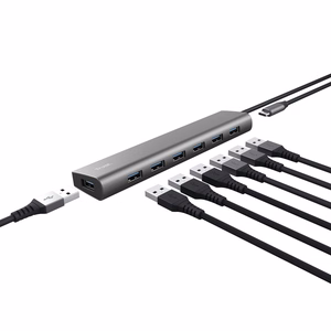 Trust Halyx Type-A 5000 Mbit/s 7 portu USB 3.2 Gen1 centrmezgls sudraba