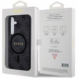 Guess 4G Collection Ādas Metāla Logotips Magnētiskais viedtālruņa apvalks Samsung Galaxy S24+ - melna