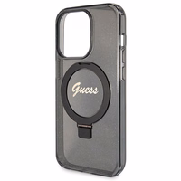 Guess Ring Stand Script Glitter Magnētiskais viedtālruņa apvalks iPhone 14 Pro Max - melns