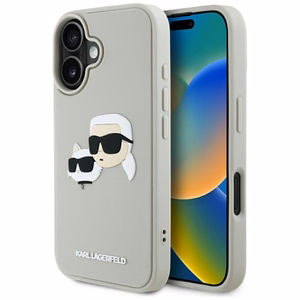Karl Lagerfeld HC 3D gumijas dubultgalvu iPhone 16 viedtālruņa apvalks - bēšs