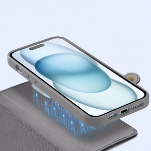 Ādas viedtālruņa apvalks Dux Ducis Lawa iPhone 15 - pelēks