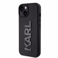 Karl Lagerfeld 3D gumijas spīdīgs logotips viedtālruņa apvalks iPhone 15 - melns