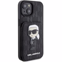 Karl Lagerfeld Saffiano Cardslots and Stand Monogram Ikonik Patch Viedtālruņa apvalks iPhone 15 - melns