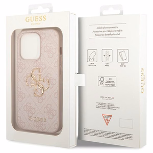 Guess 4G Big Metal Logo viedtālruņa apvalks iPhone 15 Pro – rozā
