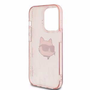 Karl Lagerfeld IML Choupette galvas un monogrammas apvalks iPhone 14 Pro Max - rozā