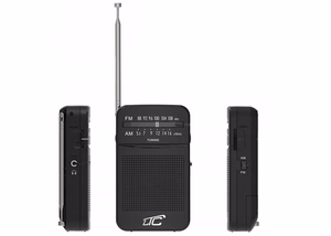 LTC portable pocket radio LEGA, AM/FM, mini jack, melns