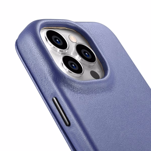 iCarer CE Premium ādas folio viedtālruņa apvalks iPhone 14 Pro Max magnētiskais atveramais ādas folio apvalks MagSafe gaiši violeta