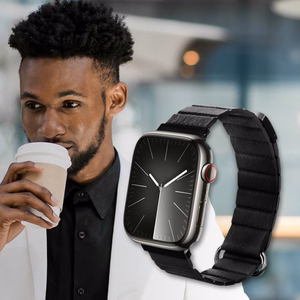 Crong Eclipse magnētiska ekoādas siksniņa Apple Watch 44 / 45 / 46 / 49 mm, melna
