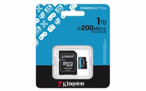 Kingston atmiņas karte 1TB microSDXC Canvas Go Plus Gen4 200MB/s A2 U3 V30 + adapteris
