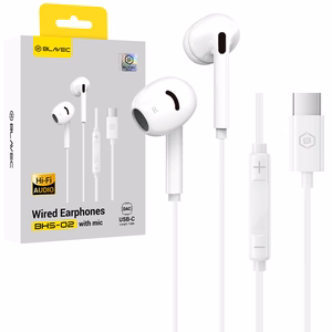 Blavec BHS-02 USB-C austiņas bez silikona uzgaļiem, ar mikrofonu un DAC (BHS02-W), baltas