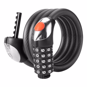 Rockbros RKS531 velosipēda slēdzene ar 5 ciparu kodu, tērauda trosi, 180 cm, ar LED apgaismojumu - melna