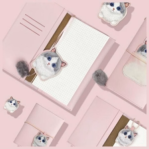 NIMMY komplekts 2in1 piezīmju grāmatiņa + pildspalva BIG EYED PET 2.0 Kaķis rozā