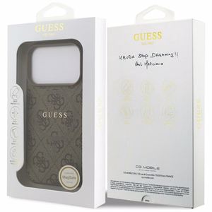GUESS viedtālruņa apvalks (m) IPHONE 17 Pro ar MagSafe saderīgs PU 4G Ring Classic Logo - brūns