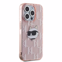 Karl Lagerfeld IML Choupette galvas un monogrammas apvalks iPhone 15 Pro Max - rozā