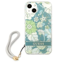 Guess GUHCP13SHFLSN iPhone 13 mini 5.4" zaļš cietais viedtālruņa apvalks ar ziedu siksniņu