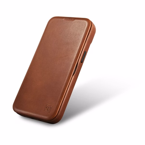 iCarer CE Oil Wax Premium ādas folio viedtālruņa apvalks iPhone 14 Plus Magnētiskais atveramais apvalks ar MagSafe Brūns (AKI14220707-BN)