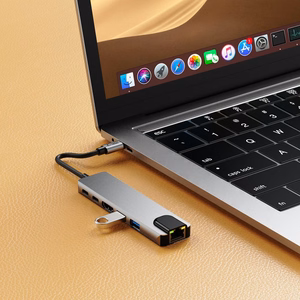 Tech-Protect HB02 HUB adapteris 6in1 USB-C + USB2.0 + USB3.0 + HDMI 4K 30Hz + RJ45 + PD100W - pelēks