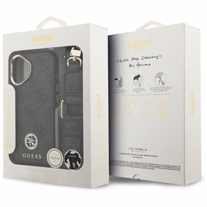 Guess 4G Strass Logo & Big Strap Metal Buttons Magnētiskais apvalks iPhone 17 - melns