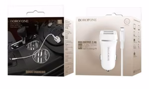 Automašīnas lādētājs BOROFONE BZ2 Dual USB + microUSB kabelis (5V 2.4A) balts