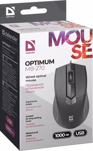 Defender Optimum MB-270 biroja pele labajai rokai, USB Type-A, optiskā, 1000 DPI