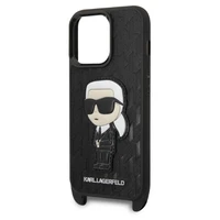 Karl Lagerfeld KLHCP14LSTKMK iPhone 14 Pro 6.1" cietais viedtālruņa apvalks melns/melns Monogrammas Ikonik Patch