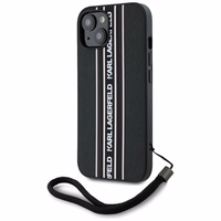 Karl Lagerfeld Saffiano Athleisure Stripes Cord viedtālruņa apvalks iPhone 15 - rozā