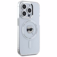Karl Lagerfeld IML Metāla Karla Galvas Magnētiskais viedtālruņa apvalks iPhone 15 Pro Max balts