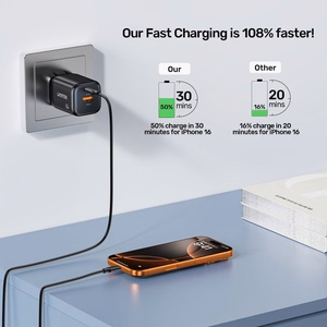 Unitek GaN tīkla lādētājs USB-A un USB-C 20W melns