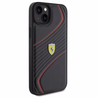 Ferrari dygsnots metāla logotipa apvalks iPhone 15 Plus – melns