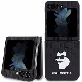 Karl Lagerfeld Saffiano Monogram Choupette Pin viedtālruņa apvalks Samsung Galaxy Z Flip 5 - melna
