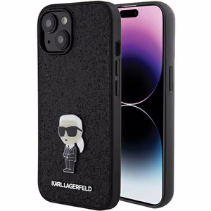 Karl Lagerfeld Fiksēts mirdzošs Ikonik logotips metāla piespraude apvalks iPhone 15 - melns