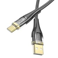 Kabelis USB A uz USB C Hoco 2,4A 1,2 m U121 melns caurspīdīgs