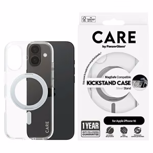 CARE by PanzerGlass Funkcionālais viedtālruņa apvalks ar statīvu iPhone 16 6.1" sudraba/sudraba Magnētiskais 1325