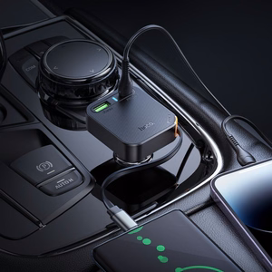 Automobiļa lādētājs Hoco ar ievilkamu kabeli 2 x USB C + USB A QC PD 65W NZ18 melns