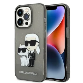 Karl Lagerfeld Spīdums Karl&Choupette viedtālruņa apvalks iPhone 14 Pro - melns