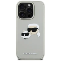 Karl Lagerfeld HC 3D gumijas dubultgalvu iPhone 16 Pro Max viedtālruņa apvalks - bēšs