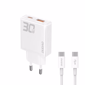Dudao A30EUT GaN 30W USB-A USB-C сетевое зарядное устройство + кабель USB-C - USB-C - белый