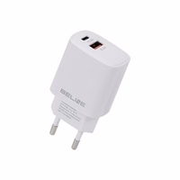 Beline Tīkla lādētājs 1x USB-C + 1x USB 30W balta (tikai galviņa) PD 3.0 + QC 3.0 BLN2CW30 GaN