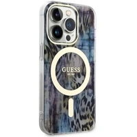 Guess GUHMP14XHLEOPWB iPhone 14 Pro Max 6.7" zils cietais apvalks Leopard Magnētiskais