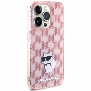 Karl Lagerfeld monogramma Choupette viedtālruņa apvalks iPhone 15 Pro Max - rozā