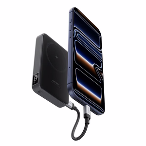 Cuktech WPB100 ārējais akumulators 10 000 mAh, Qi2, 30 W, ar magnētisku stiprinājumu un statīvu – melns