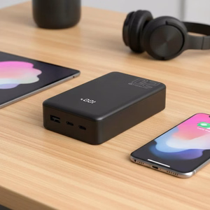 Ārējā baterija 20 000mAh, 1x USB, 2x USB-C, 20W, QC4+, LCD ekrāns, melns