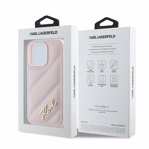 Karl Lagerfeld Diagonal Quilted Script viedtālruņa apvalks iPhone 14 Pro - rozā