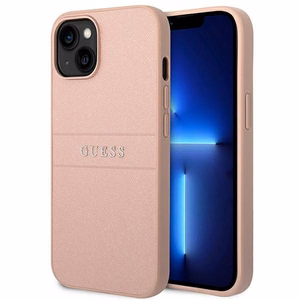 Guess GUHCP14MPSASBPI Saffiano with Metal Logo vāciņš ierīcei iPhone 14 Plus, rozā